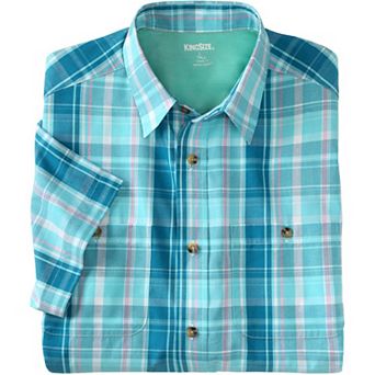 KingSize Men's Big & Tall Plaid Wrinkle-Resistant Short Sleeve Button Down