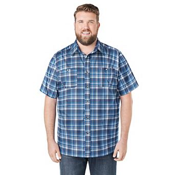 KingSize Men's Big & Tall Plaid Wrinkle-Resistant Short Sleeve Button Down