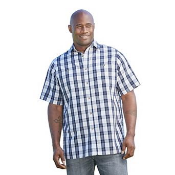 KingSize Men's Big & Tall Plaid Wrinkle-Resistant Short Sleeve Button Down