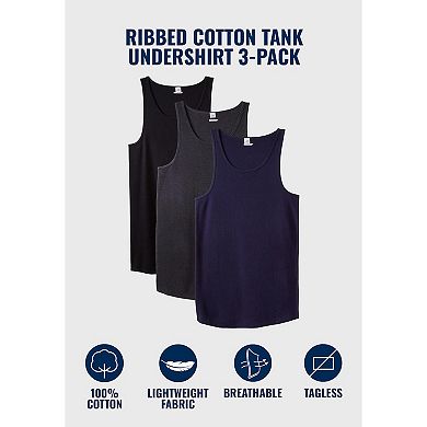 KingSize Men's Big & Tall 3-Pack Ribbed Cotton Tank Undershirt