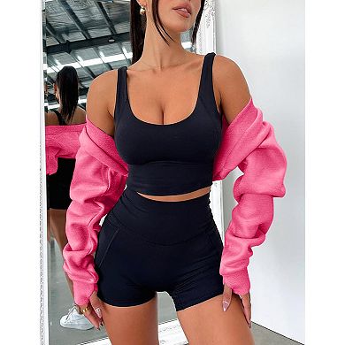 Women's Bolero Sweater Shrugs Y2k Open Front Workout Sweatshirt Long Sleeve Crop Tops