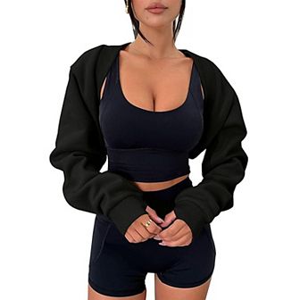 Women's Bolero Sweater Shrugs Y2k Open Front Workout Sweatshirt Long Sleeve Crop Tops