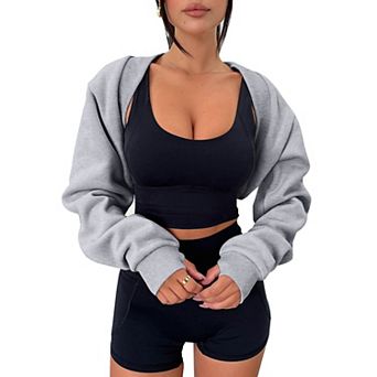 Women's Bolero Sweater Shrugs Y2k Open Front Workout Sweatshirt Long Sleeve Crop Tops