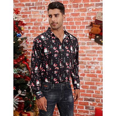 Men's Christmas Hawaiian Shirts Button Down Ugly X-mas Christmas Vacation Long Sleeve Shirts