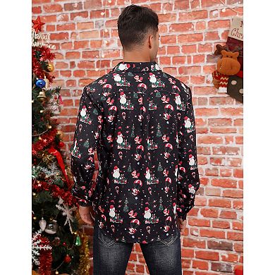 Men's Christmas Hawaiian Shirts Button Down Ugly X-mas Christmas Vacation Long Sleeve Shirts