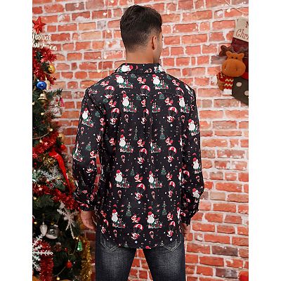 Men's Christmas Hawaiian Shirts Button Down Ugly X-mas Christmas Vacation  Long Sleeve Shirts