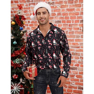 Men's Christmas Hawaiian Shirts Button Down Ugly X-mas Christmas Vacation Long Sleeve Shirts