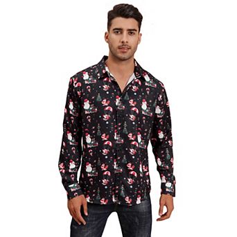 Men's Christmas Hawaiian Shirts Button Down Ugly X-mas Christmas Vacation Long Sleeve Shirts