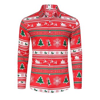 Men's Christmas Hawaiian Shirts Button Down Ugly X-mas Christmas Vacation Long Sleeve Shirts