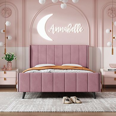 Merax Luxurious Velvet Upholstered Platform Bed