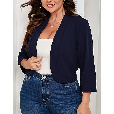Plus Size Blazers for Women Open Front 3/4 Sleeve Ruffled Hem Work Jackets Cardigan