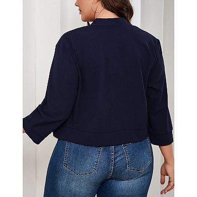 Plus Size Blazers for Women Open Front 3/4 Sleeve Ruffled Hem Work Jackets Cardigan
