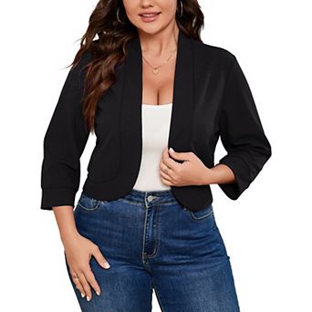 Plus Size Blazers for Women Open Front 3/4 Sleeve Ruffled Hem Work Jackets Cardigan