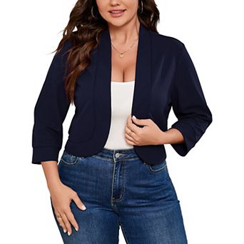 Plus Size Blazers for Women Open Front 3/4 Sleeve Ruffled Hem Work Jackets Cardigan