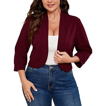 Plus Size Blazers for Women Open Front 3/4 Sleeve Ruffled Hem Work Jackets Cardigan
