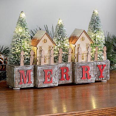 Christmas MERRY LED Pre-Lit Tabletop Decorative Wood Blocks
