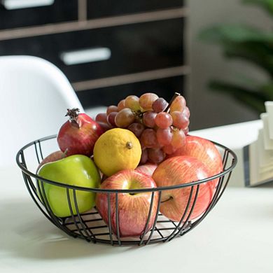Black Iron Wire Fruit Bowl For Kitchen Counter, Storage Basket For Fruits, Vegetables, And Bread