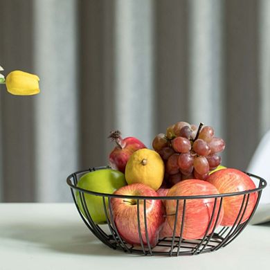 Black Iron Wire Fruit Bowl For Kitchen Counter, Storage Basket For Fruits, Vegetables, And Bread