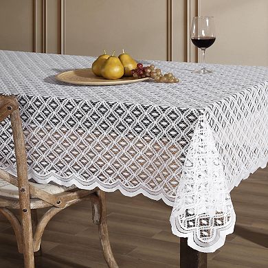 HLC.me Alona Lace Fabric Tablecloth For Round Tables, Wrinkle Resistant, Patterned Scalloped