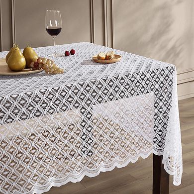 HLC.me Alona Lace Fabric Tablecloth For Round Tables, Wrinkle Resistant, Patterned Scalloped