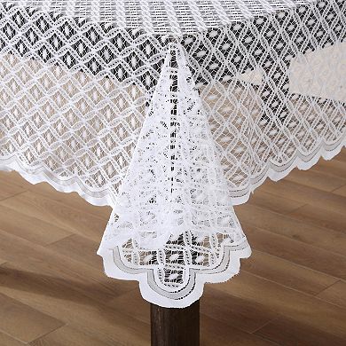 HLC.me Alona Lace Fabric Tablecloth For Round Tables, Wrinkle Resistant, Patterned Scalloped