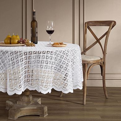 HLC.me Alona Lace Fabric Tablecloth For Round Tables, Wrinkle Resistant, Patterned Scalloped