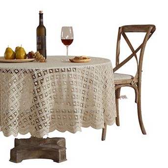 HLC.me Alona Lace Fabric Tablecloth For Round Tables, Wrinkle Resistant, Patterned Scalloped