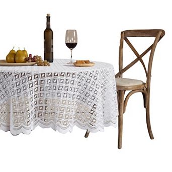 HLC.me Alona Lace Fabric Tablecloth For Round Tables, Wrinkle Resistant, Patterned Scalloped
