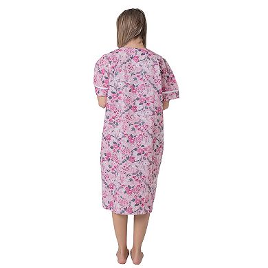 Women's Short Sleeve Woven Snap-front Closure Housecoat Duster Lounge Nightgown Robe