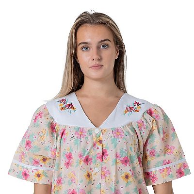 Women's Short Sleeve Woven Snap-front Closure Housecoat Duster Lounge  Nightgown Robe