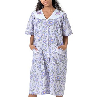 Women's Short Sleeve Woven Snap-front Closure Housecoat Duster Lounge Nightgown Robe