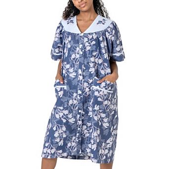 Women's Short Sleeve Woven Snap-front Closure Housecoat Duster Lounge Nightgown Robe