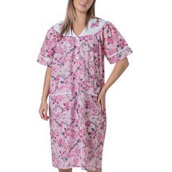Women's Short Sleeve Woven Snap-front Closure Housecoat Duster Lounge Nightgown Robe