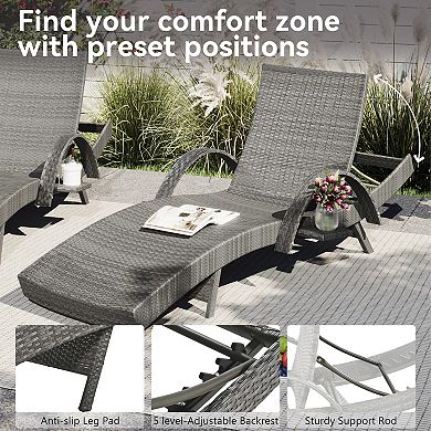 Outdoor Wicker Chaise Lounge Chairs Set Of 2, Patio Rattan Reclining Chair