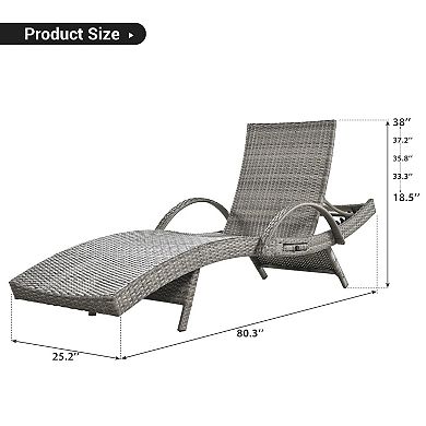 Outdoor Wicker Chaise Lounge Chairs Set Of 2, Patio Rattan Reclining Chair