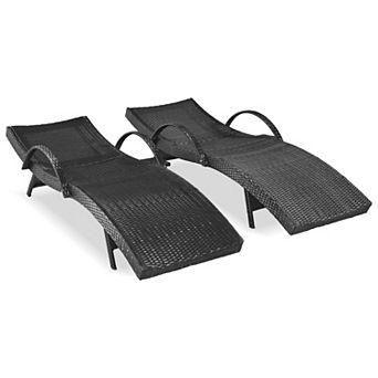 Outdoor Wicker Chaise Lounge Chairs Set Of 2, Patio Rattan Reclining Chair