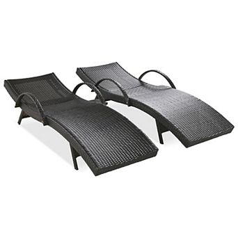 Outdoor Wicker Chaise Lounge Chairs Set Of 2, Patio Rattan Reclining Chair