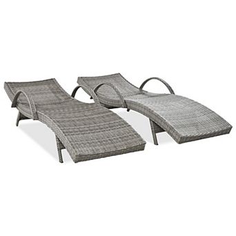 Outdoor Wicker Chaise Lounge Chairs Set Of 2, Patio Rattan Reclining Chair