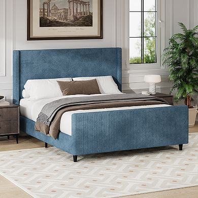 Merax High Headboard Corduroy Upholstered Bed Frame