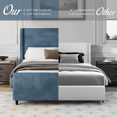 Merax High Headboard Corduroy Upholstered Bed Frame