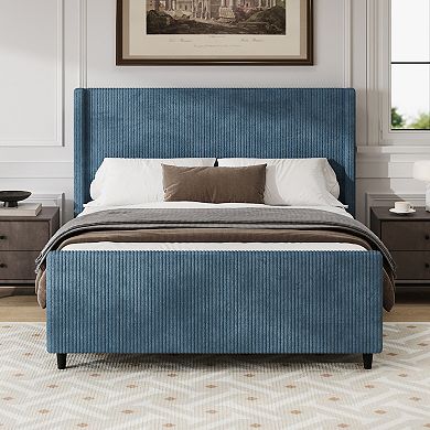 Merax High Headboard Corduroy Upholstered Bed Frame