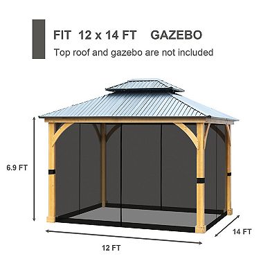 Aoodor Double Top Gazebo Replacement Mosquito Net Screen 4 Panel Side Walls (Mosquito Net Only)