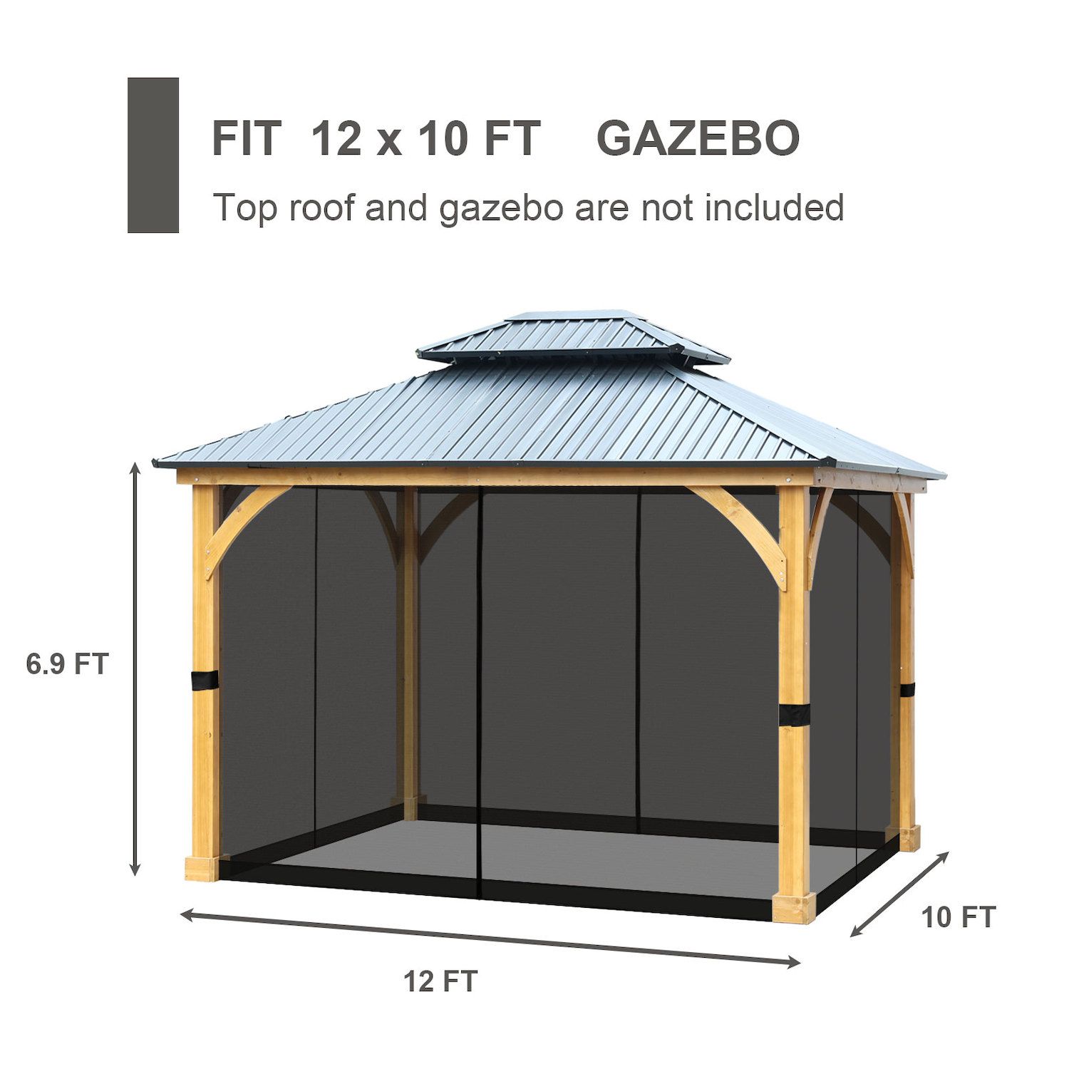 thumbnail image 2 of MFX Replacement Mosquito Netting For 10x10 Ft Gazebo - Water Resistant Polyester Mesh Walls 2 of 4