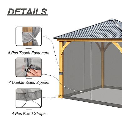 Aoodor Universal 10 X 10 Ft. Gazebo Replacement Mosquito Netting Screen 4-panel Sidewalls (only Nett