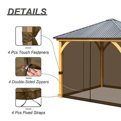 Aoodor 12ft x 14ft Gazebo Replacement Mosquito Netting 4-panel Sidewalls (only Netting)