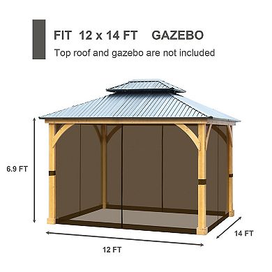 Aoodor 12ft x 14ft Gazebo Replacement Mosquito Netting 4-panel Sidewalls (only Netting)