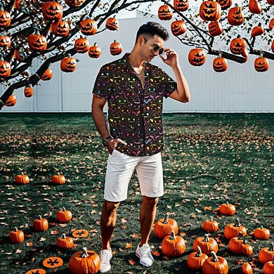 Mens Halloween Shirts Button Down Shirt Printed Short Sleeve