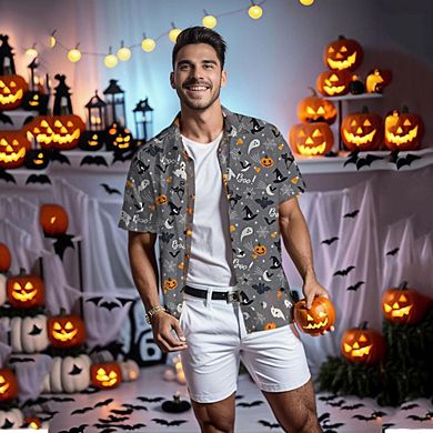 Mens Halloween Shirts Button Down Shirt Printed Short Sleeve