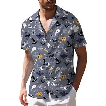 Mens Halloween Shirts Button Down Shirt Printed Short Sleeve