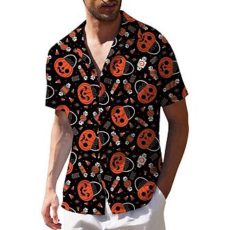 Mens Halloween Shirts Button Down Shirt Printed Short Sleeve